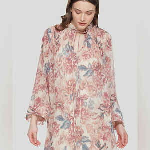 H&M Floral Babydoll Long Sleeve Dress Large Pink Cream